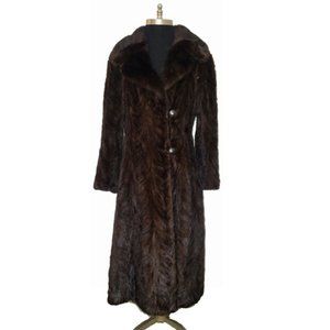 Vtg 70s Dark Brown Feathered Chevron Pattern Mink Coat S